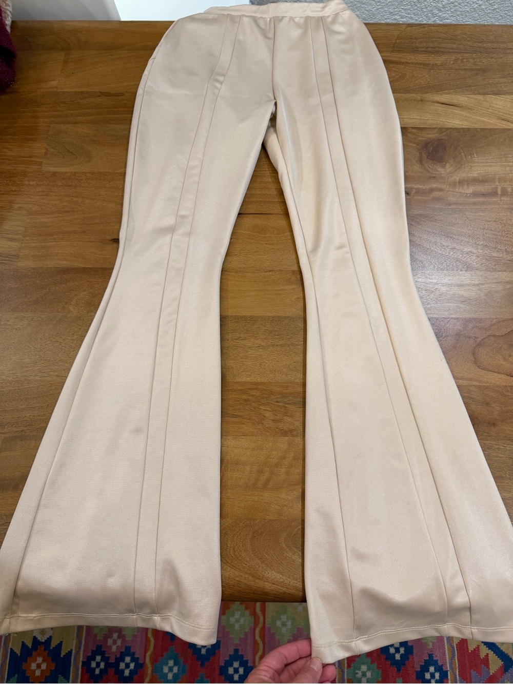 ASOS High Sheen Cream Flared High Rise Flared Ponte Pants Size 8